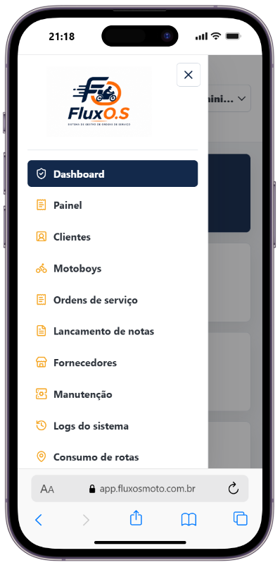 FluxO.S funcionando no celular